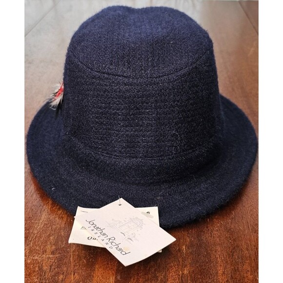 Jonathan Richards Robbie Navy Blue 100% Wool Tweed Hat 54/6 5/8, 1 1/2" Brim NWT - Picture 2 of 8
